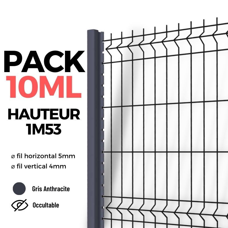 PACK - 10mL de clôture rigide anthracite - hauteur 1m53